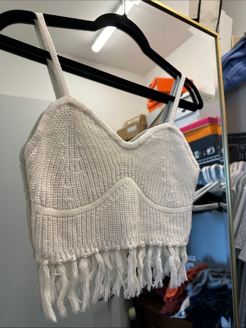 LIKE NEW Knit Fringe Cropped Tank Top